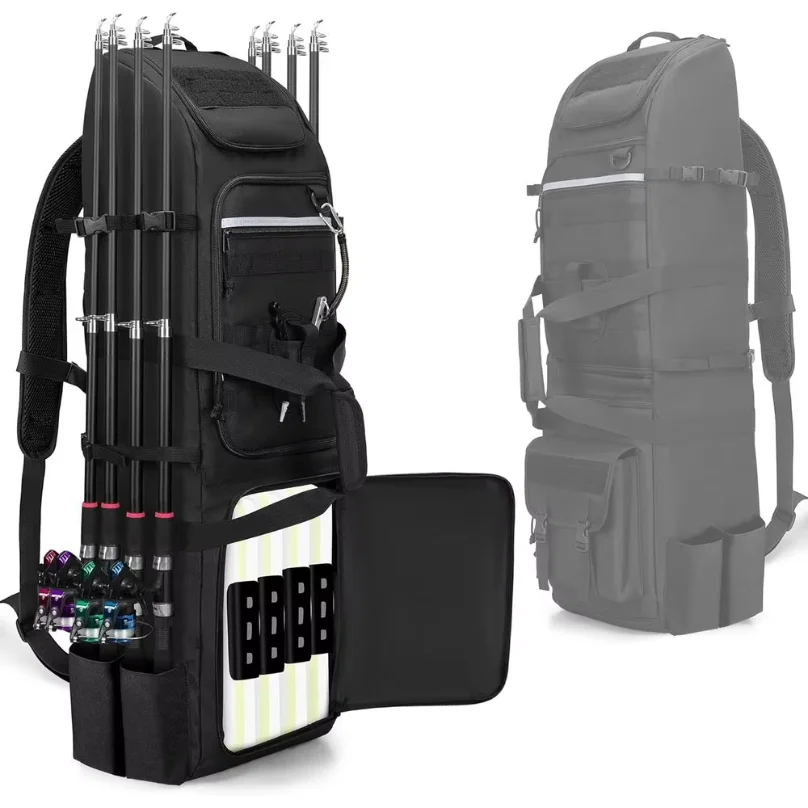 Fishing Backpack with 8-Rod Capacity, Tackle Bag, Gear Storage, and Tactical Molle System image 2