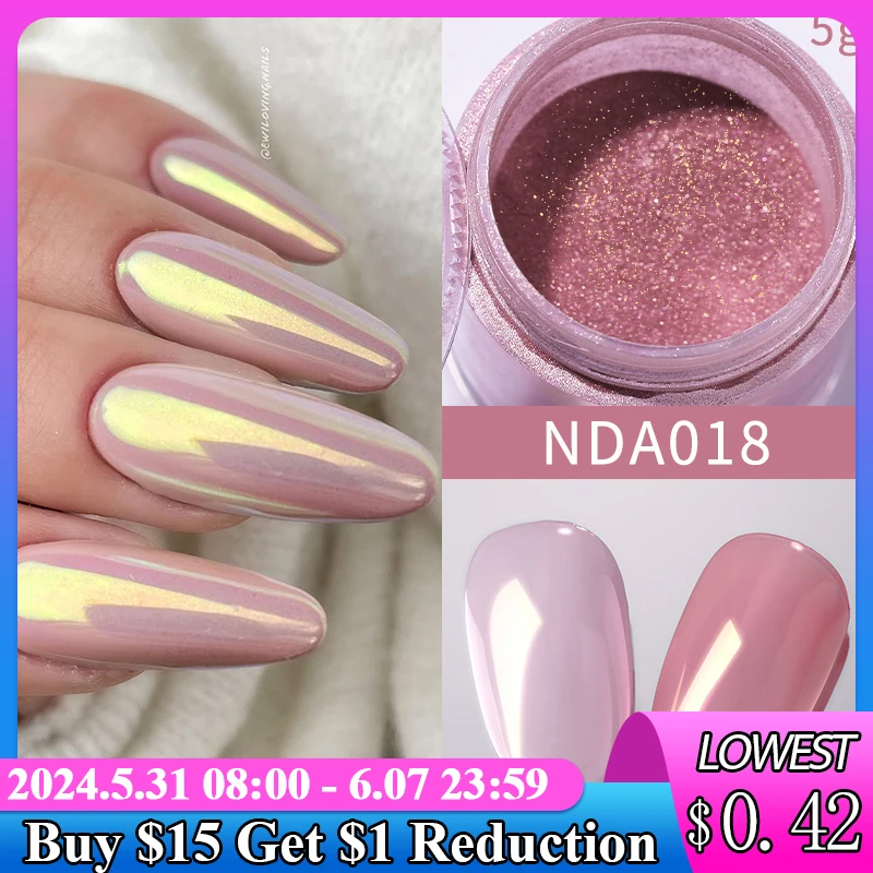 

NICOLE DIARY 5g Aurora Pearl White Pink Nail Powder Chrome Pigments Metallic Rubbing Dust Moonlight Effect Nail Arts Decoration