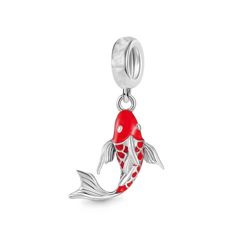 Charm jewelry beads charms animal charm jewelry silver charm bead charm bead beads jewelry sterling silver beads charm Sparkling Goldfish Mermaid Pendant