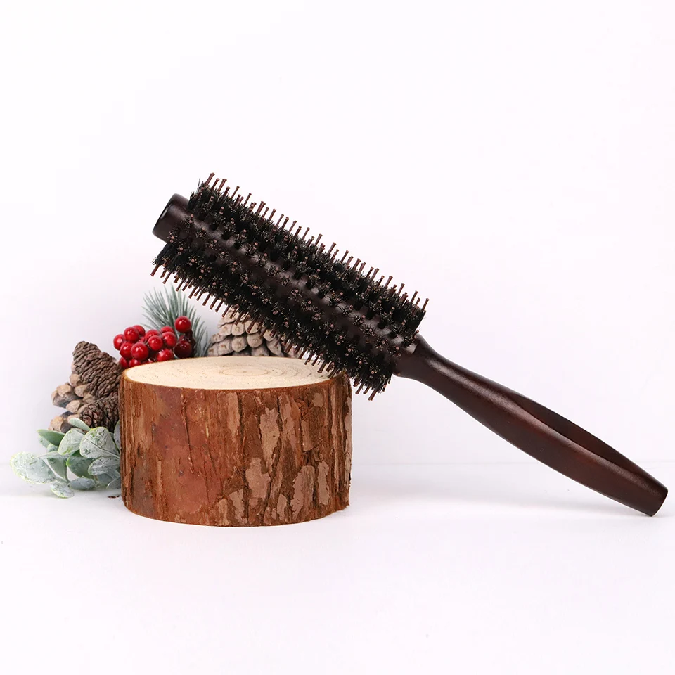 Wood Handle Round Rolling Brush Straight Twill Hair Comb Boar Bristle Round Barrel Hair Curling Brush Hairdressing Beauty Tools 3