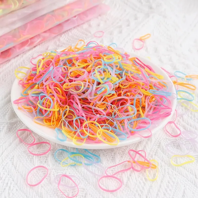 1000Pcs Colorful Disposable Hair Bands Girls Elastic Rubber Band Kids  Ponytail Holder Headband Children Hair Accessories