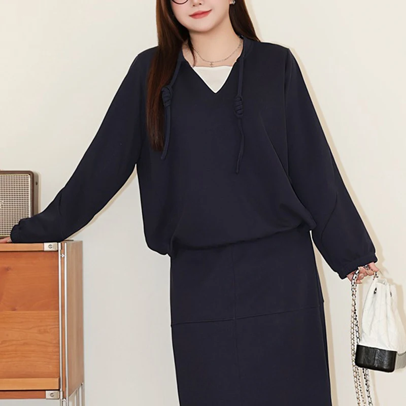 Plus Size Hoodies 2025 Autumn Fashion Preppy Style Casual Loose Splicing O-neck Long Sleeve Premium Women's Sweatshirt