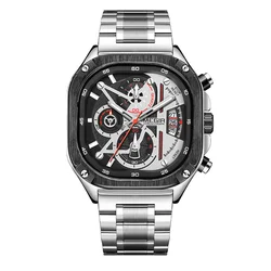 Men's Luxury Quartz Watch with Stainless Steel Band and Luminous, Waterproof, Multifunction Design (Silver)