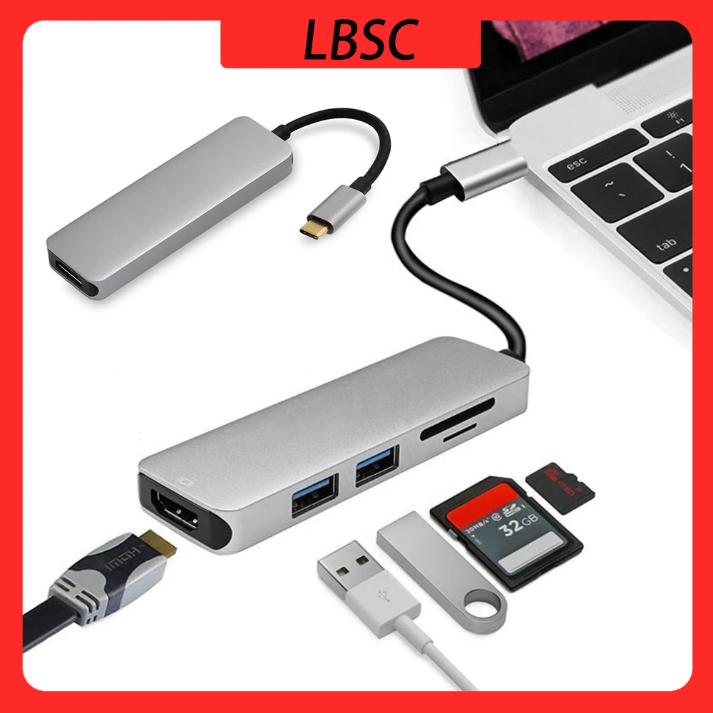 3 Hub Usbc Dock Usb Tipo C A Hd Usb3.0 Cavo Tf Sd Card 5 In1 Adattatore Splitter Per Macbook Pro 2017 Dell Xps 13
