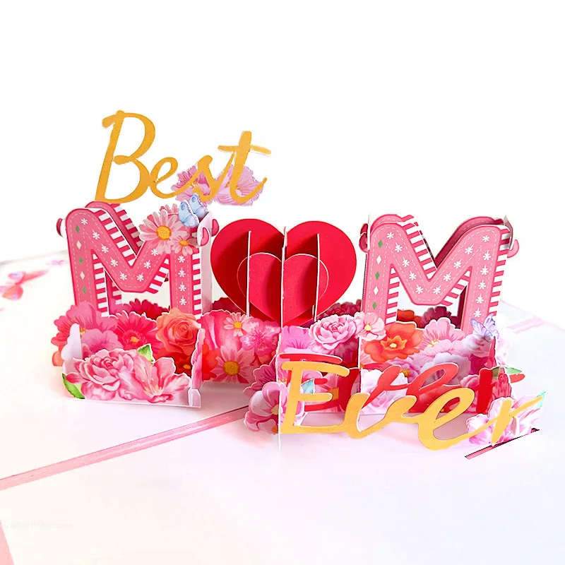 Happy Mothers Day Card Mother's Day Card 3D Pop-Up Greeting Cards Best Mom Forever for Mom Birthday Gifts