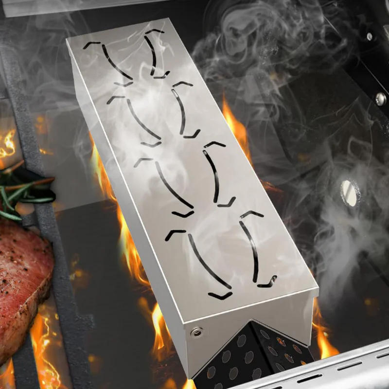 Grill Smoker Box Outdoor Barbecue Smoker Box Stainless Steel Grilling Accessories With Convenient Hinge Lid For Maximum Fume