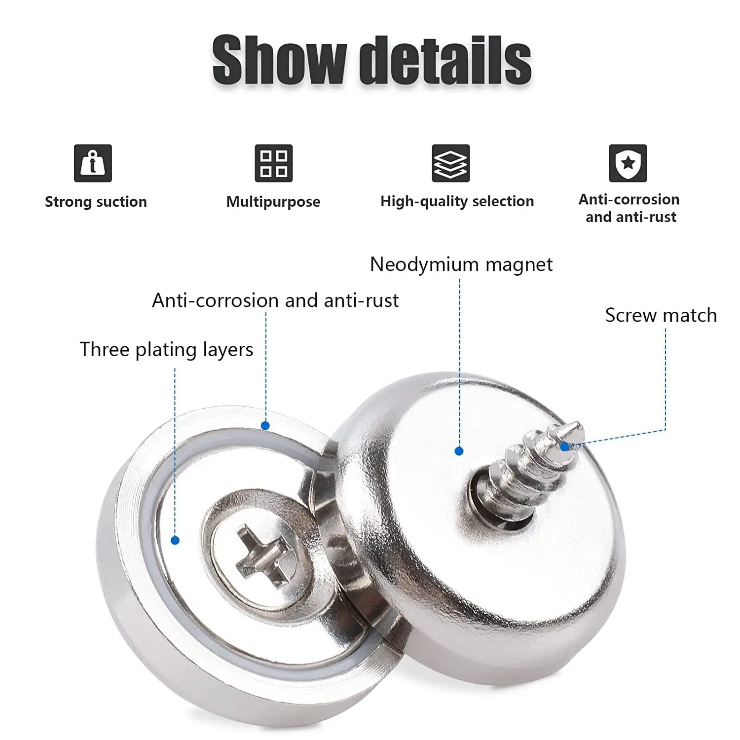 0.98"(25mm) Super Strong Round Base Cup Neodymium Magnets with Holes and Screw, Countersunk Pot Magnets for Craft Lockers Tools 3