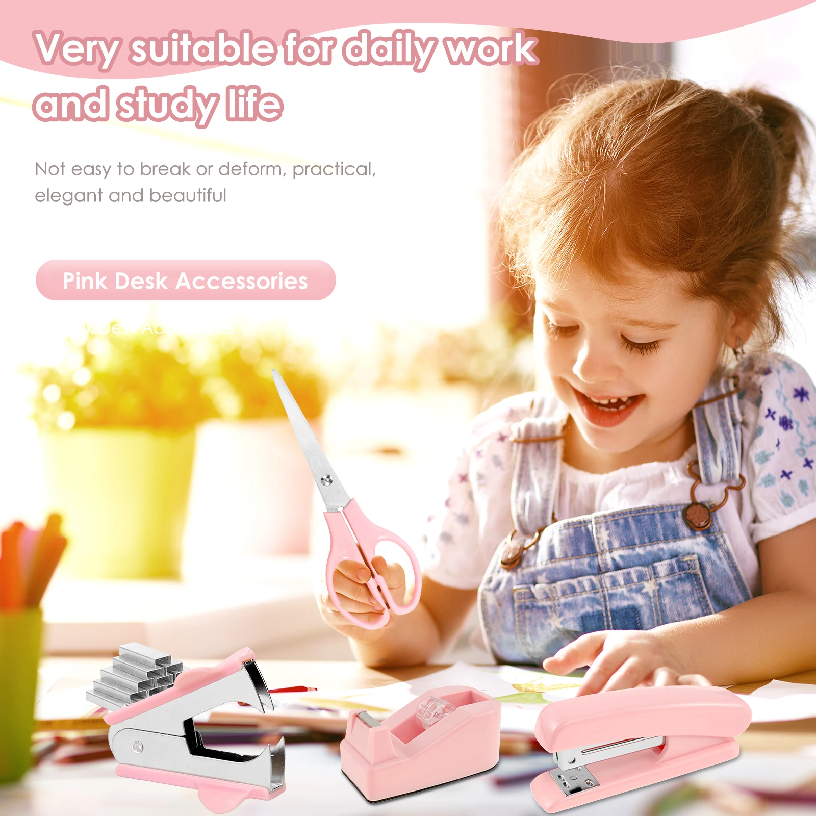 Office Supplies Desk Accessories Stapler Set Tape Dispenser Staple Remover Staples Clips Scissor And Tabs For Students Office