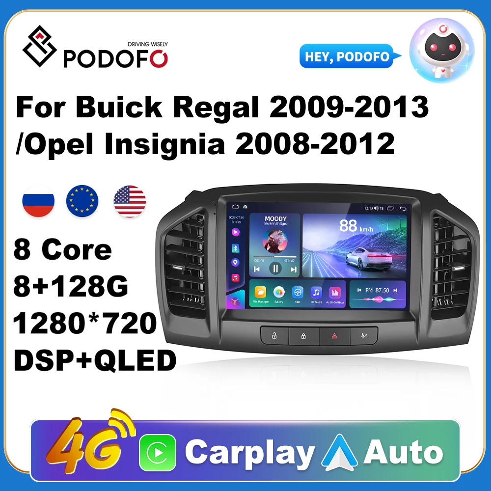 

Podofo Car Android Carplay Radio Multimedia Player For Buick Regal 2009-2013/Opel Insignia 2008-2012 2 Din Autoradio Video GPS