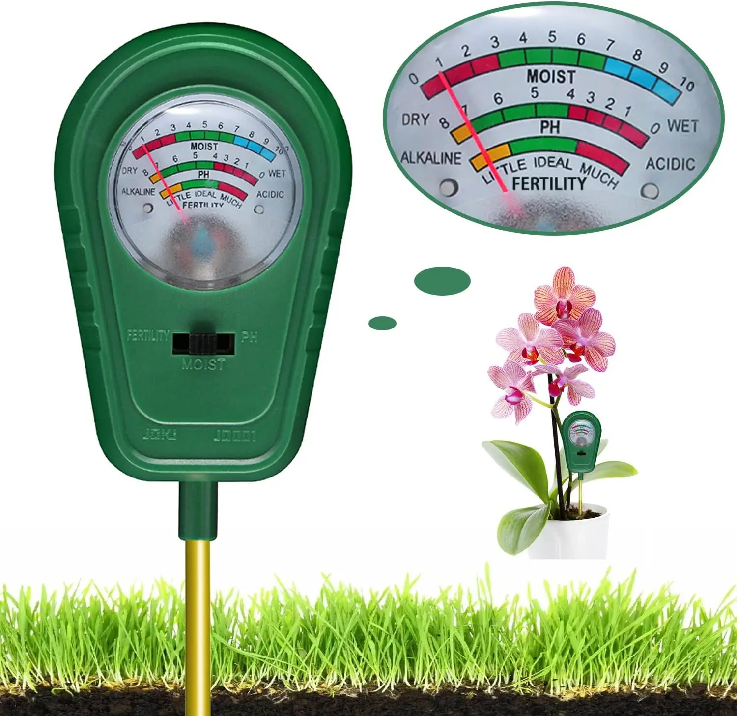  Atree Medidor de humedad del suelo, medidor de humedad de  plantas, medidor de agua para plantas de casa, kit de prueba de suelo,  sensor de humedad higrómetro para jardín, granja, césped