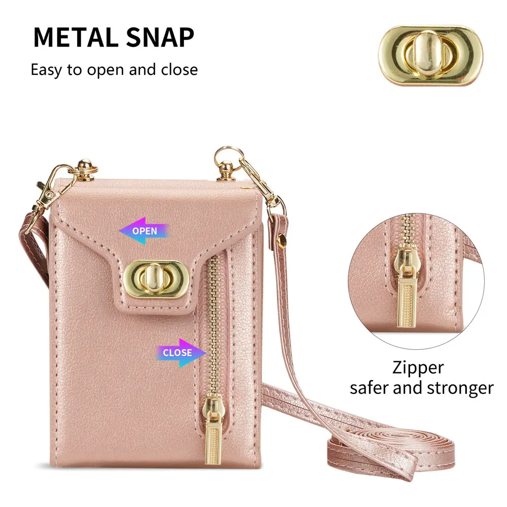 Elegant Leather Crossbody Wallet Case with Credit Card Holder and Long Lanyard