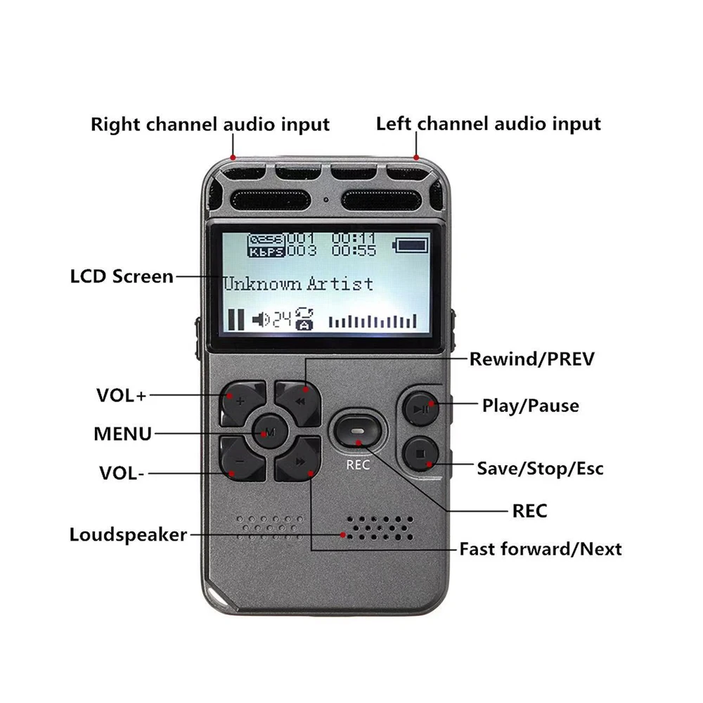 HD 1536KBPS Digital Audio Voice Recorder Dictaphone WAV MP3 Player 35h Noise Reduction