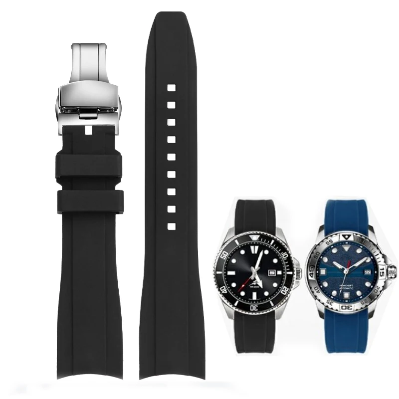 Premium Curved End Waterproof Silicone Sport Watch Band - 20mm/22mm