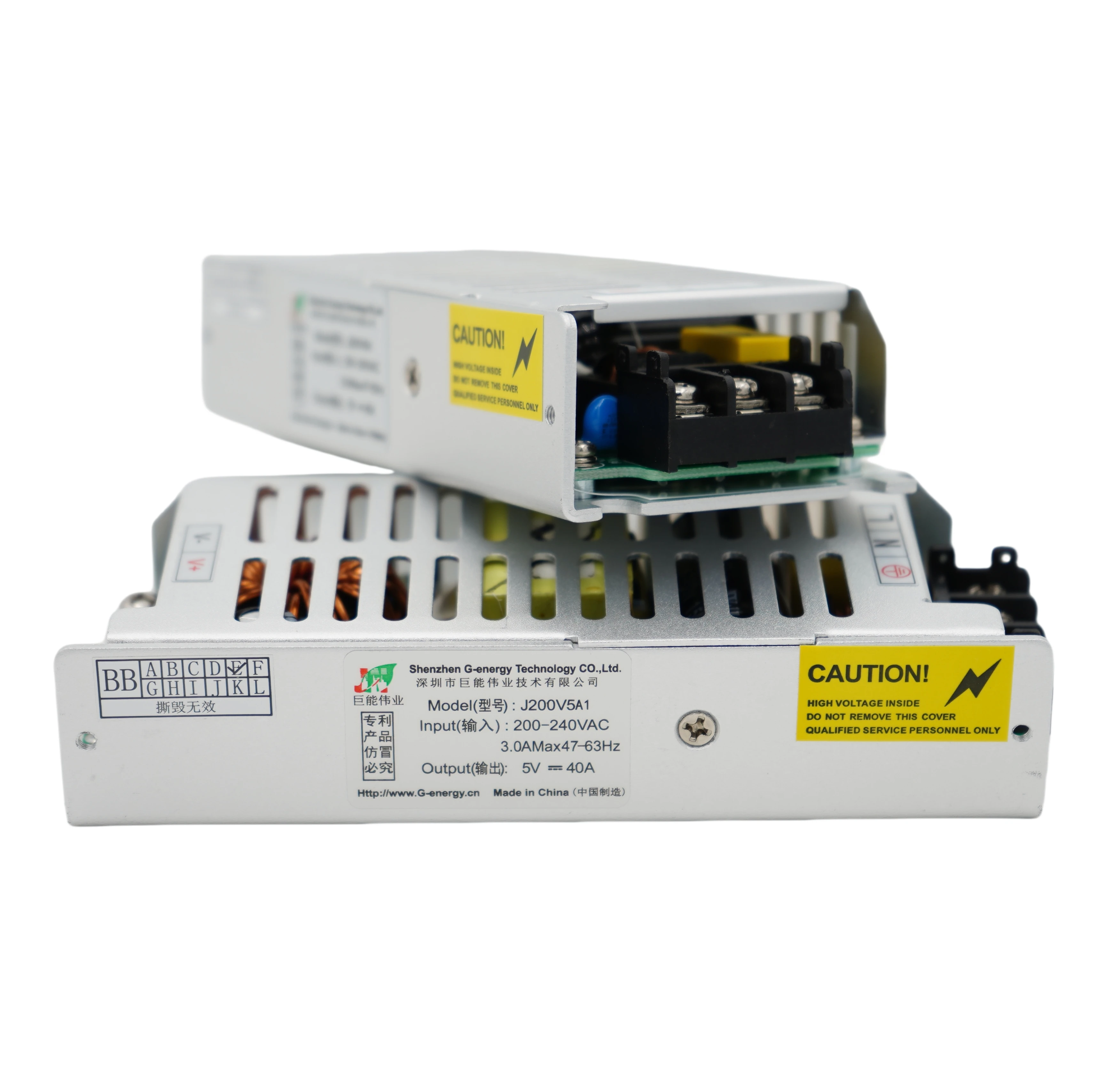 G-Energy J200V5A1 5V40A LED Display Power Supply Small Volume Die Casting Aluminum Box Switch with 40A Output Current