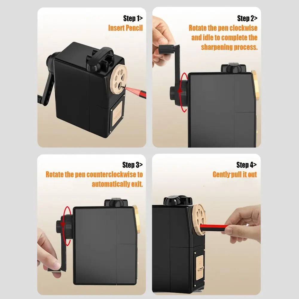 대구경 연필 깎이 다공성 핸드 크랭크 스케치 샤프너 5단 조절식 연필 자동 전진