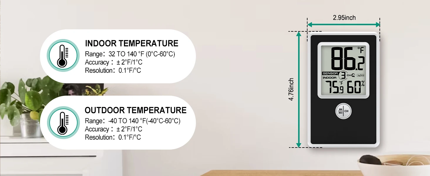 Digital Thermometer Hygrometer Wireless Temperature Humidity Monitor with Remote