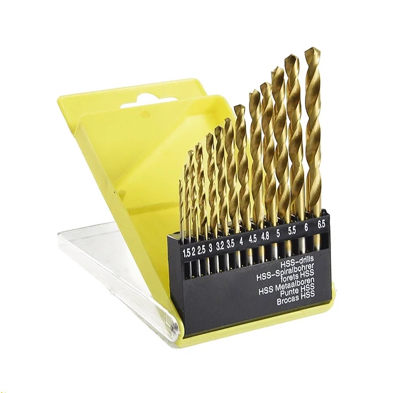 Drill Bit Set 13PCS 1.5-6.5mm Round Twist Drill Bit Set HSS Titanium Coated Straight Shank Punch Hole Cutter Woodworking Tools Wood Drill Bits