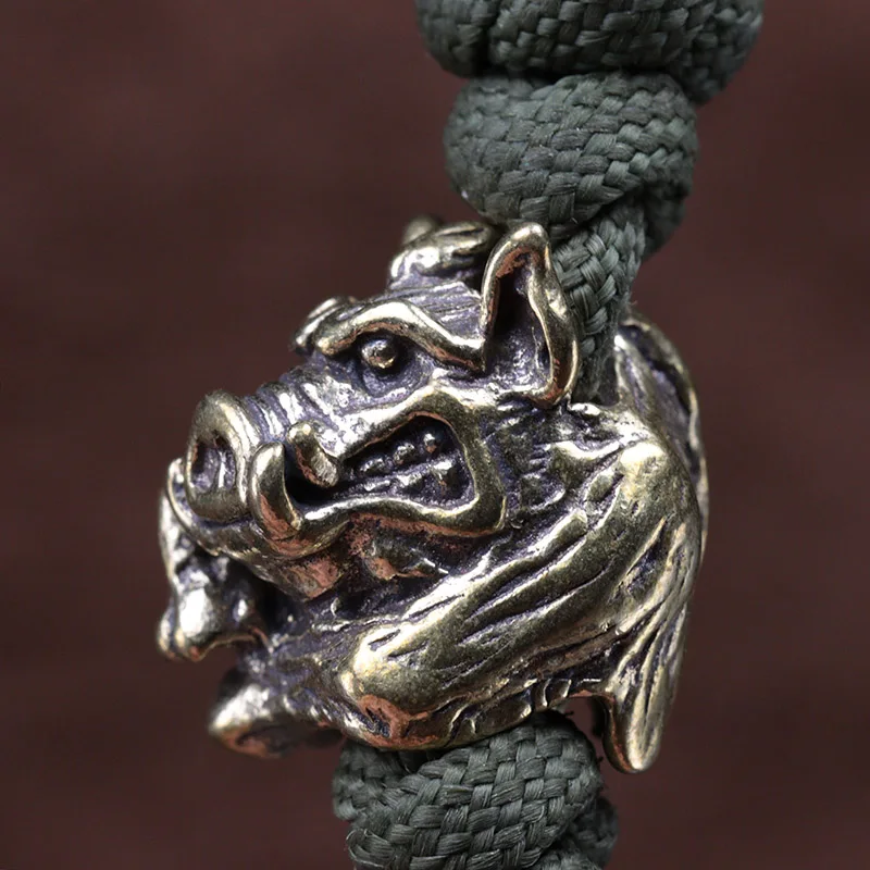 Wild Boar King Brass Knife Bead DIY EDC Paracord Lanyard Pendants Outdoor Survival Tool Retro Animal Piggy Bracelets Accessories