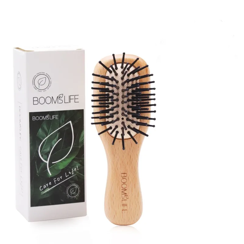 Mini Hair Brush Portable Pocket Hair Comb Salon Styling Small Travel Wide Tooth Comb Wood HairBrush Airbag Head Massage Brush travel tooth brush case