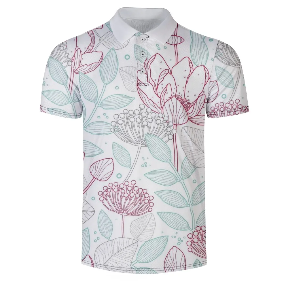 

2022 new men's casual breathable Polo Golf top can be customized to match with the fashion business Sports Top polo Lotus flower