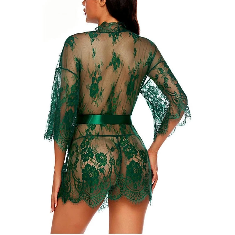 Sexy Women Perspective Lingerie Robes Lace Nightdress Sleepwear Nightgown Bandage G-String See Through Sex Sheer Sleep Dress