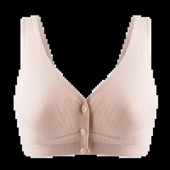 Pure Cotton Wireless Nursing Vest Bra Seamless Front Buckle Open Cup Maternity Breastfeeding Underwear Plus Size