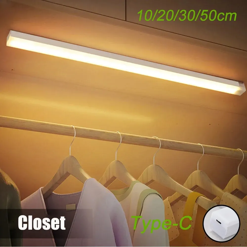 LED Motion Sensor Light Motion Sensor LED Cabinet Light Type C Rechargeable Induction Night Light Wireless Portable Detector Lamp for Wardrobe Hallway