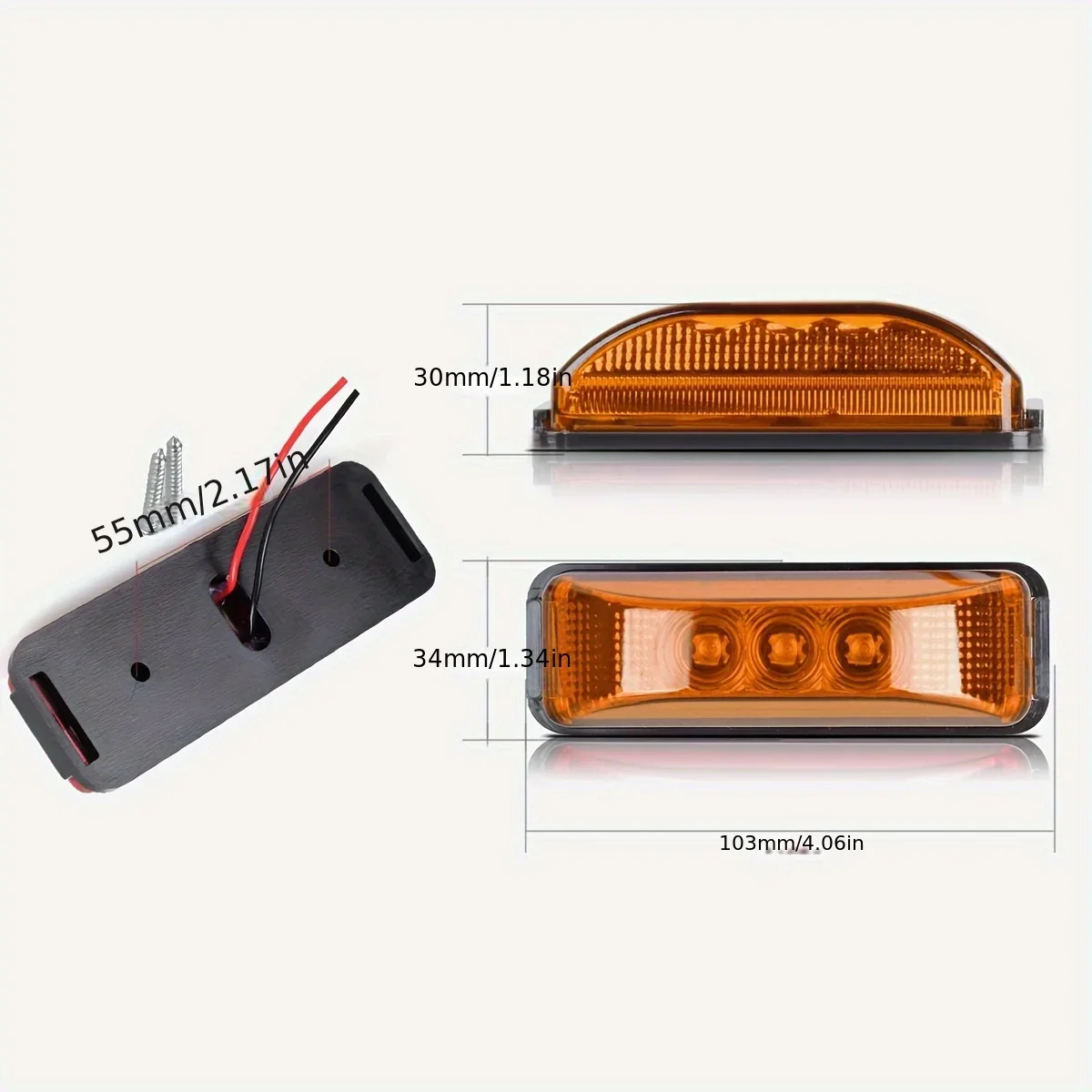 Brand New Set of 4 Stunning Bright Red Amber 3-LED Side Marker Lights for 12V Truck Trailer RV - Enhance Visibility and Safety