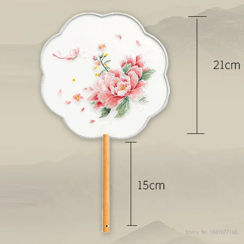 Chinese Style Double Sided Embroidered Eight Petal Peony Flower Fan Home Decoration Technology Versatile Circular Dance Fan, 1Pc