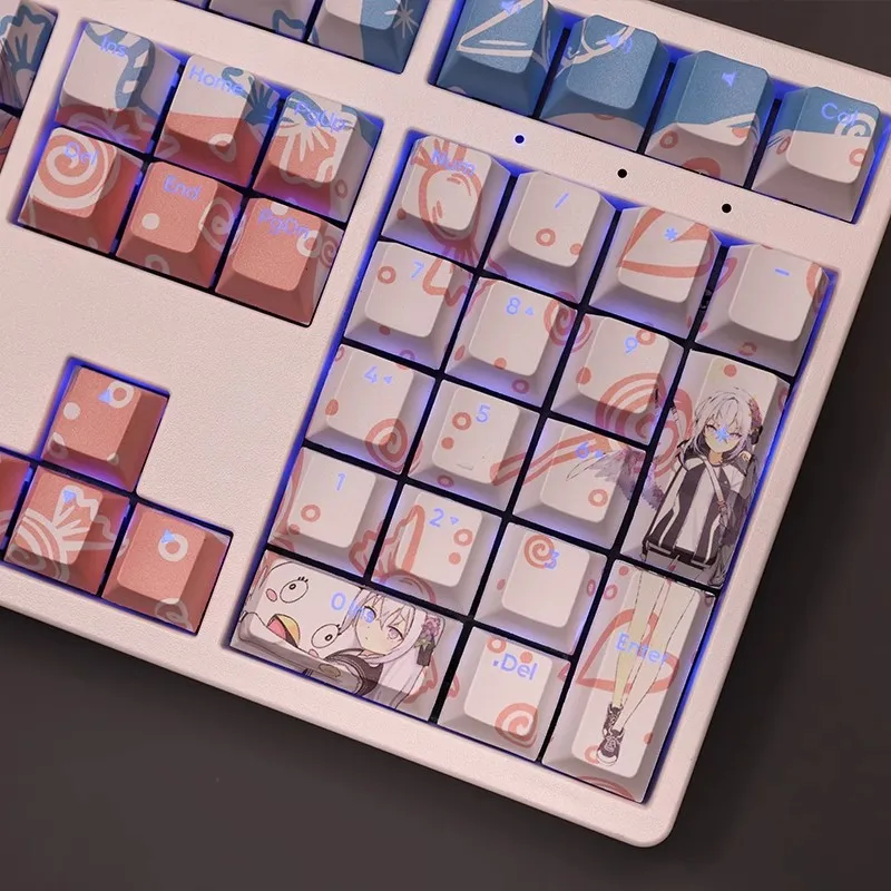 Backlit Anime Gaming Key Caps Arquivo Azul Shirasu Azusa Keycap Pbt Dye Subbed 61 87 104 108 Layout - Imagem 6