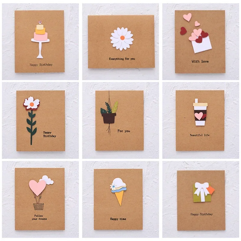 6/12pc 3D Creative Greeting Cards With Envelope Thank You For your Best Wishes Gift Fold Card For Thanksgiving Birthday New Year