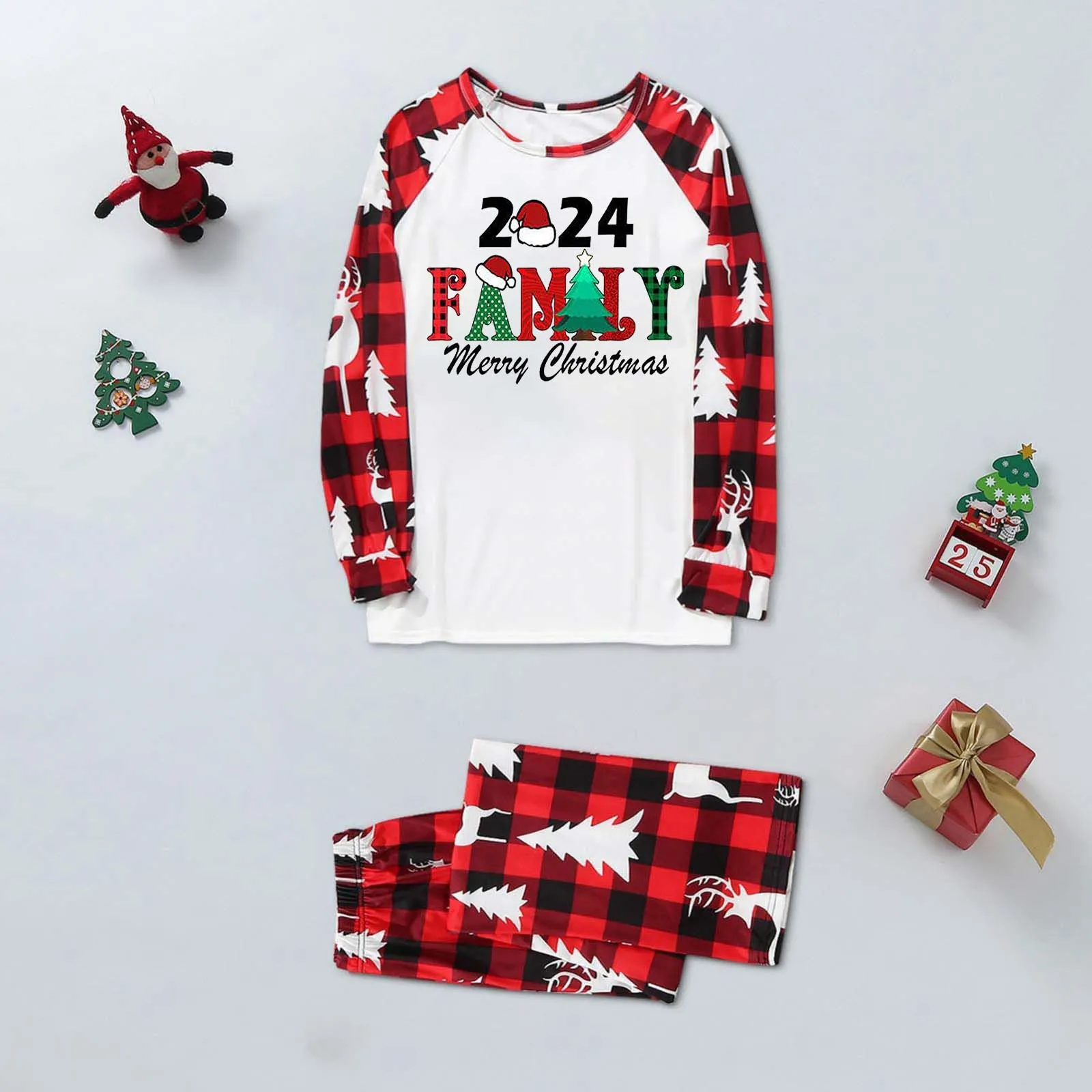 thumbnail image 1 of Conjuntos familiares a juego para Navidad, pijamas de 2 piezas para mamá, papá e hijos, mamelucos para bebé, ropa de dormir informal y holgada, pijamas de aspecto familiar para Navidad, 1 of 5