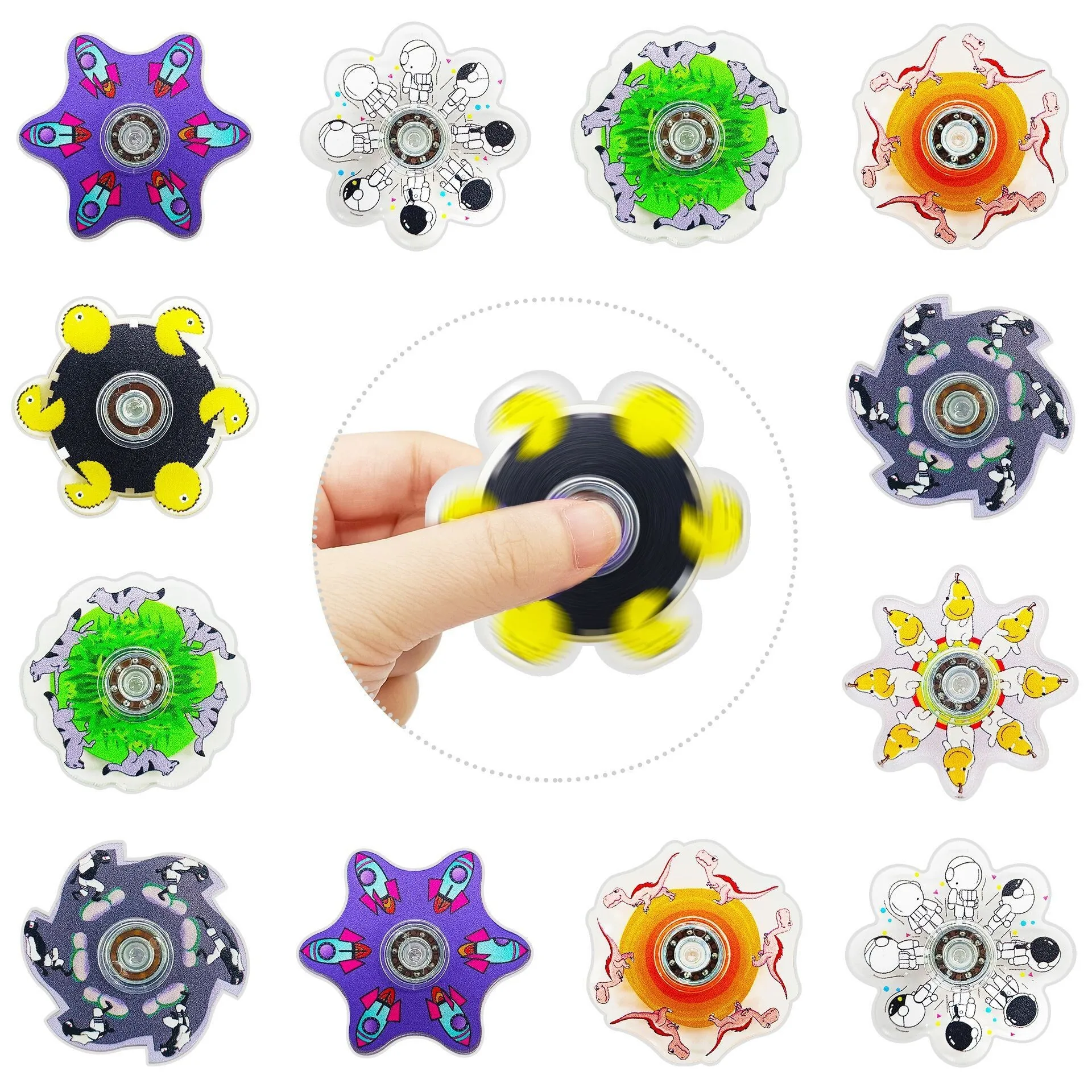 6 Stück 3D-Finger-Spielzeug, kreative Fingerspitzen-Laufrotation, visuelle Illusion, Cartoon, stressreduzierendes dynamisches optisches Gyroskop_voghion.com