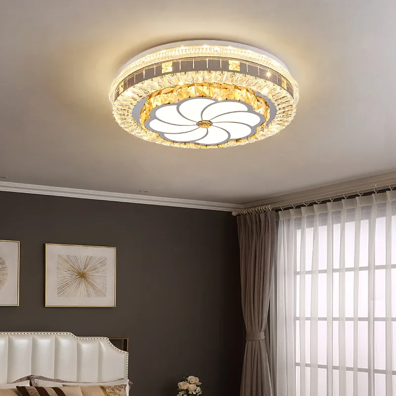 

Bedroom Luxury Crystal Ceiling Lamp Modern Simple Led Living Room Study Decor Lighting Circular Lustres Para Sala De Jantar E27