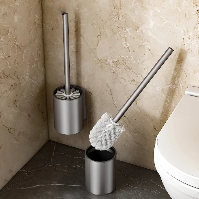 

Bathroom Toilet Brush Holder Cleaning Tools Space Aluminum Wall Mounted No Drill Durable Vertical Toilet Brush Black Accessories