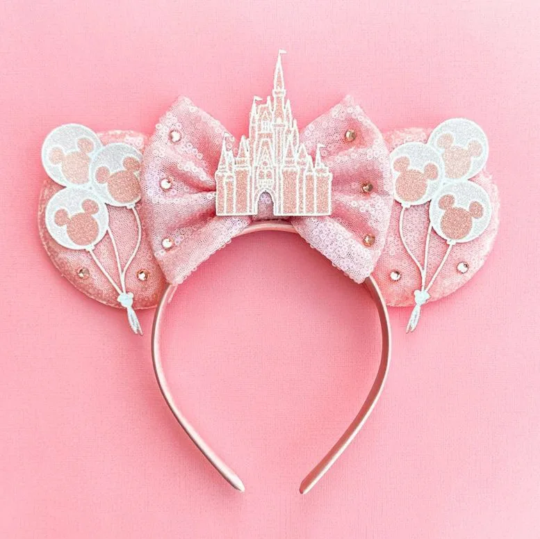 Disney Children's Birthday Mickey Headbands Mickey Ears Hair Accessories Colorful Letter Sparkle Bow Amusement Park Headwear