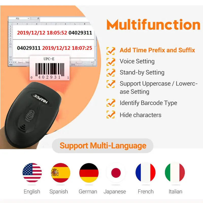 Handheld USB QR Barcode Scanner Wired Automatic 1D 2D Image Bar Code Reader for Store, Supermarket