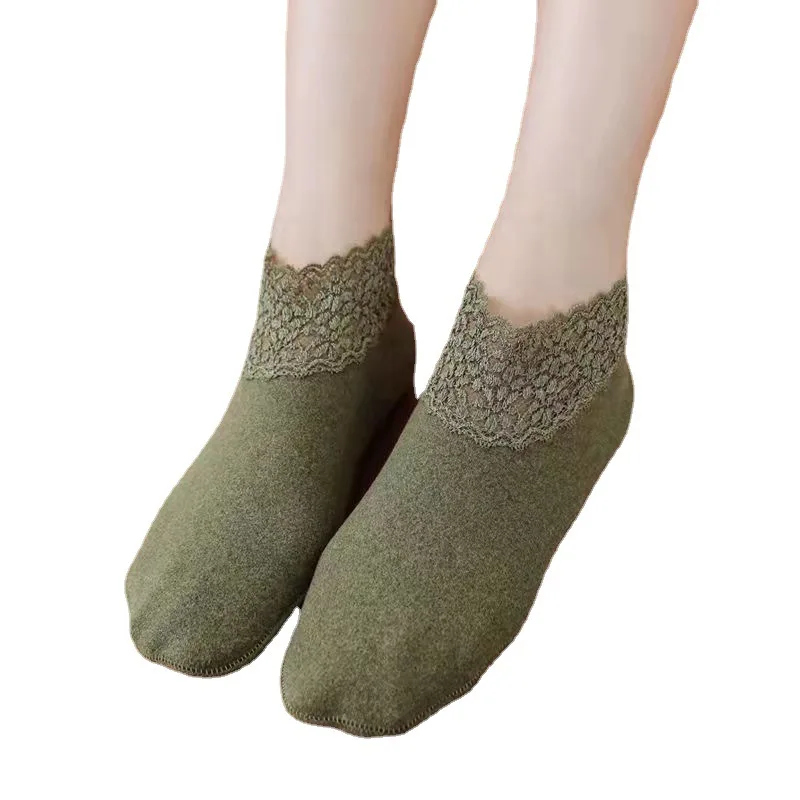 3 Pairs Women Winter Socks Warm Thicken Thermal Soft Solid Color Socks Wool Cashmere Snow Boots Velvet Lace Home Floor Sock New