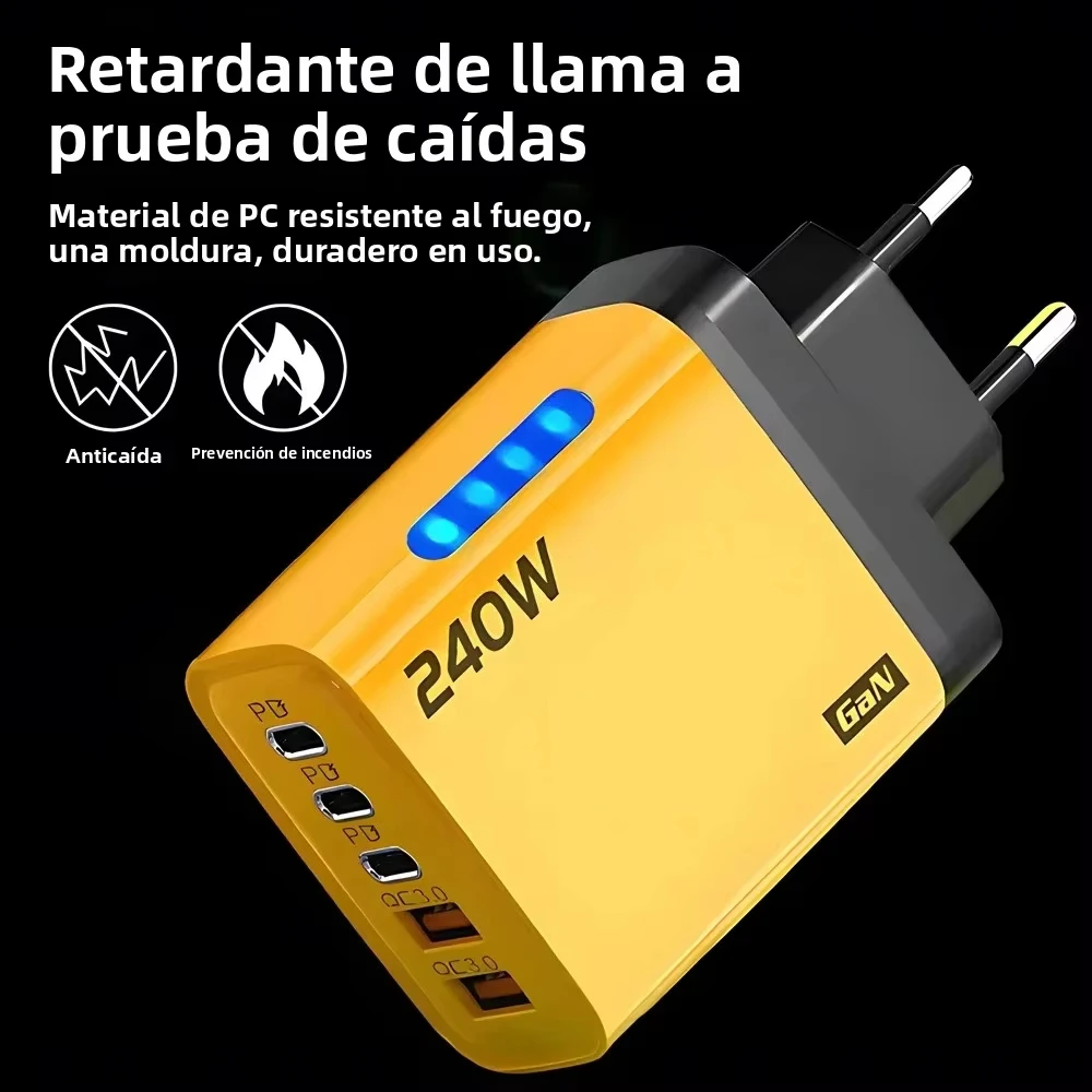 240W GaN USB C Charger 5 in 1 Fast Charging Phone Charger Power Adapter For iPhone Samsung Xiaomi Type C EU/US Plug Wall Charger 2