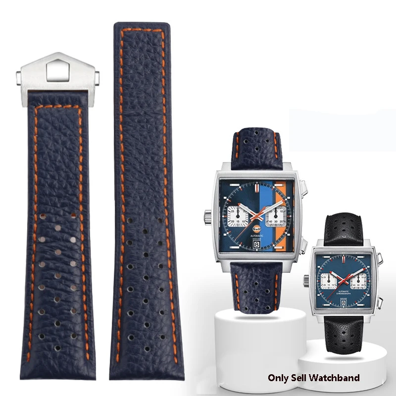 Orologio Da Uomo In Vera Pelle Con Cinturino Per Tag Heuer Monaco Caw211M 211P Caw211R 211T Cinturino 22Mm Traspirante Morbido