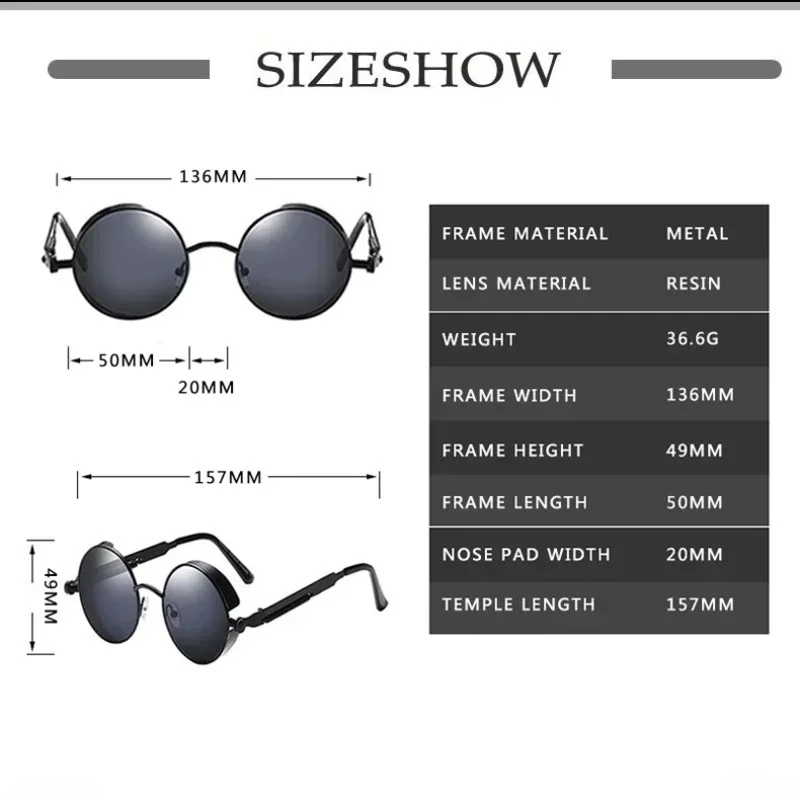 Steampunk Style Retro Round Sunglasses with Reflective Colorful Lenses