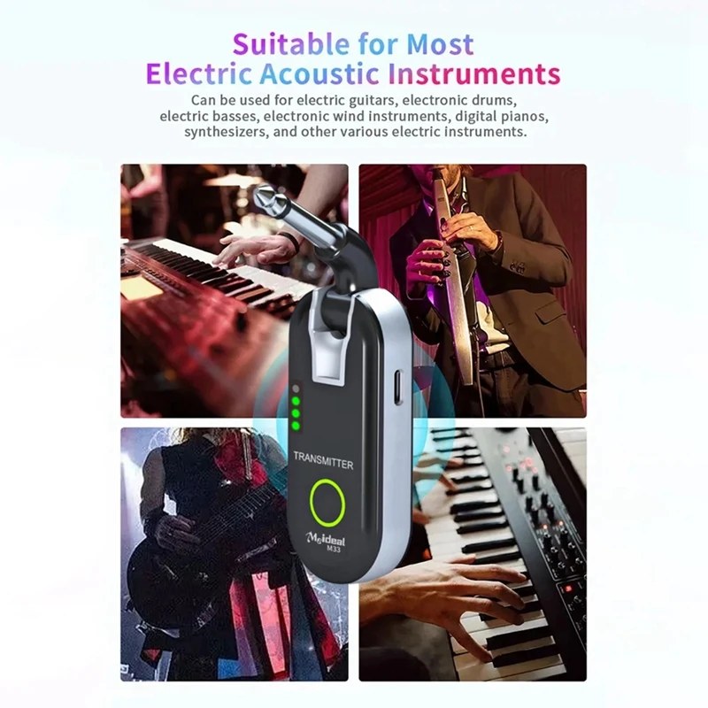 A64T-NEW M33 2.4GHZ Wireless Guitar System Rechargeable Audio Transmitter Receiver 50M Transmission Life Real-Time Transmiss