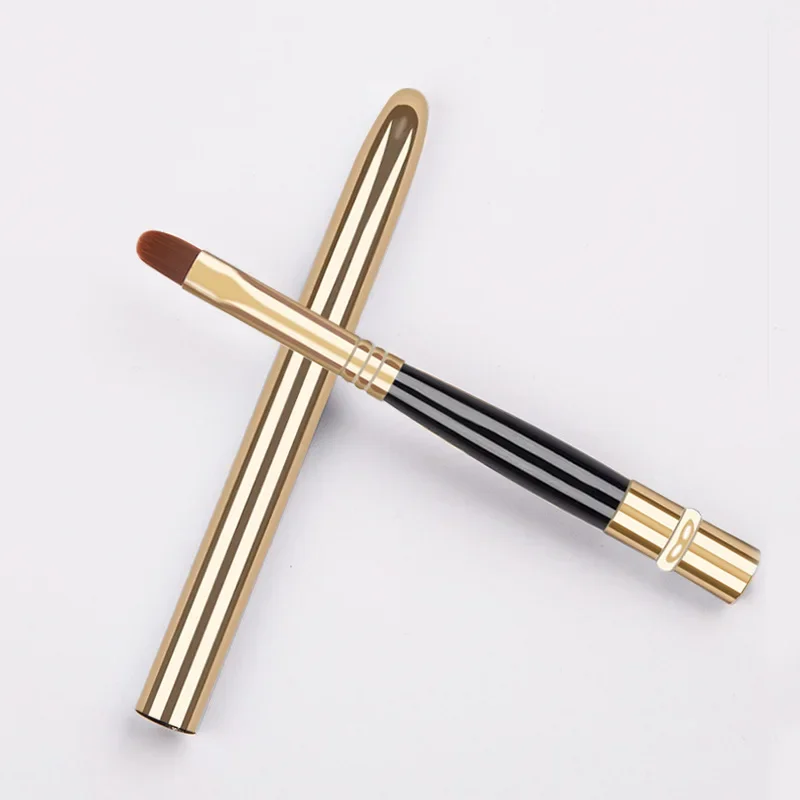 Lips makeup brush pen metal handle cosmetic lipgloss lipstick brush protect cap