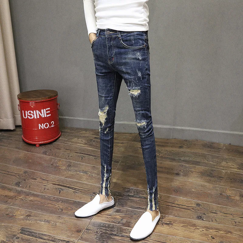 Raw Edge Trousers Slim-fit Feet Pants 