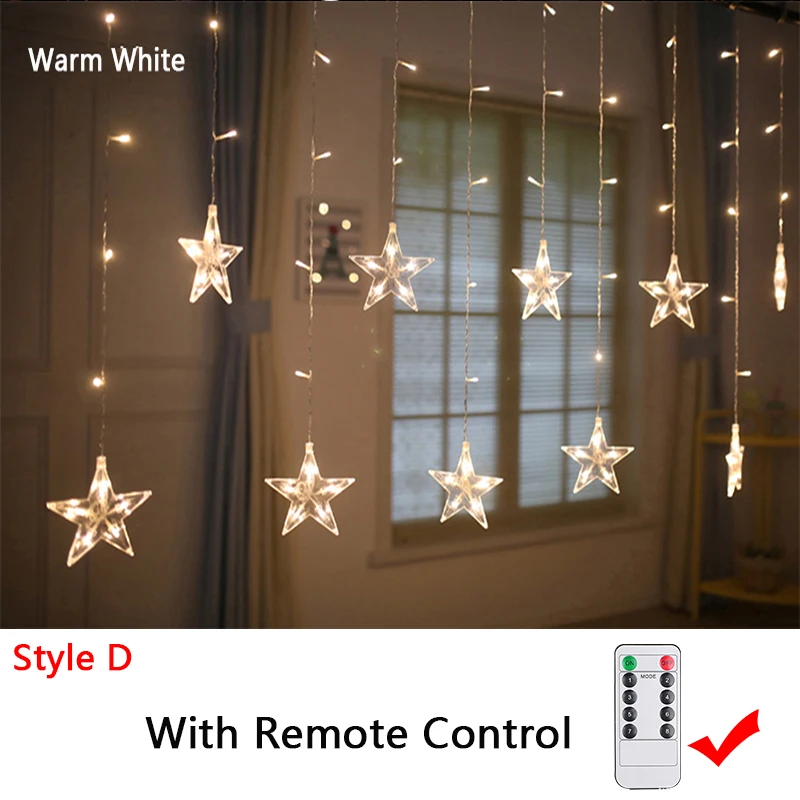 Moon Star Christmas Ramadan New Year Decoration 2025 Festoon led Fairy String lights Garland Curtain For Room Wedding Home Decor