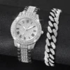2PCS Fashion Diamond Women Watches Gold Watch Ladies Wrist Watches Luxury Rhinestone Womens Bracelet Watches Relogio Feminino 2