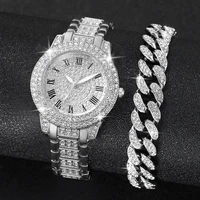 2PCS Fashion Diamond Women Watches Gold Watch Ladies Wrist Watches Luxury Rhinestone Womens Bracelet Watches Relogio Feminino 2