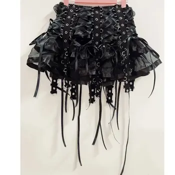Layered Mesh Lace Up Mini Skirt 1