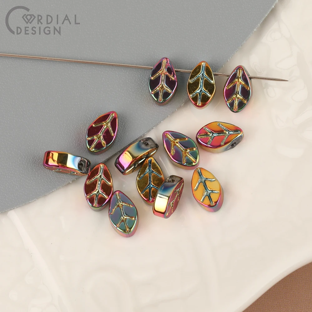 Cordial Design 7*11MM 500pcs DIY Glass Bead/Carving Effect/Leaf Shape/Aurora Effect/Jewelry Findings & Components/Hand Made - cordial