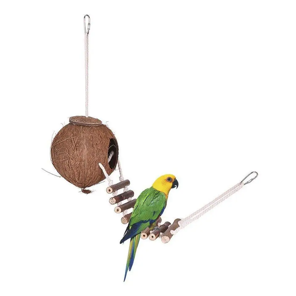 Parrot Cage Coconut Hide With Ladder Natural Coconut Fiber Hanging Birdhouse Cage Bird Cage
